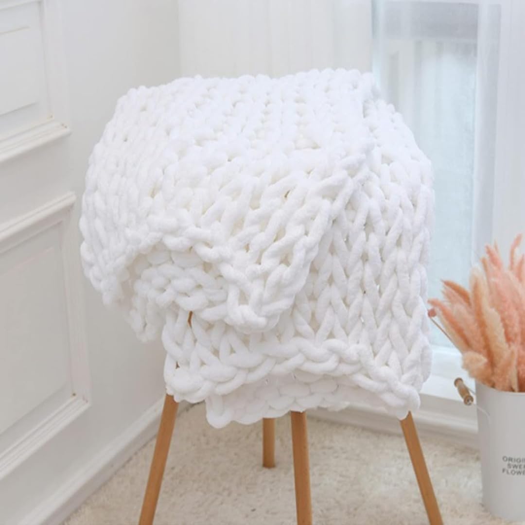 Soft Chunky Knit Throw Blanket for Couch, Cozy Warm Knitted Blankets | Hand Knit with Jumbo Chenille, Lightweight Warm Fluffy Decor for Women, Mom, Her & Girls, Sofa, Chair, Bed, 40"×40" (Gray)