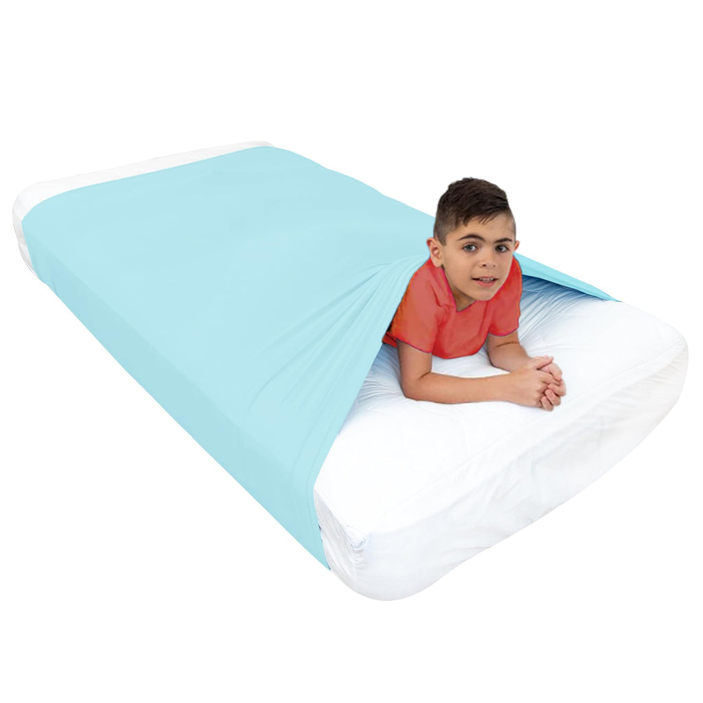 Sensory Bed Sheet for Deep Pressure Therapy – Spandex Bed Sheet – Sensory Compression Blanket for ADHD, Autism – Breathable & Hypoallergenic, Blue, Twin Size