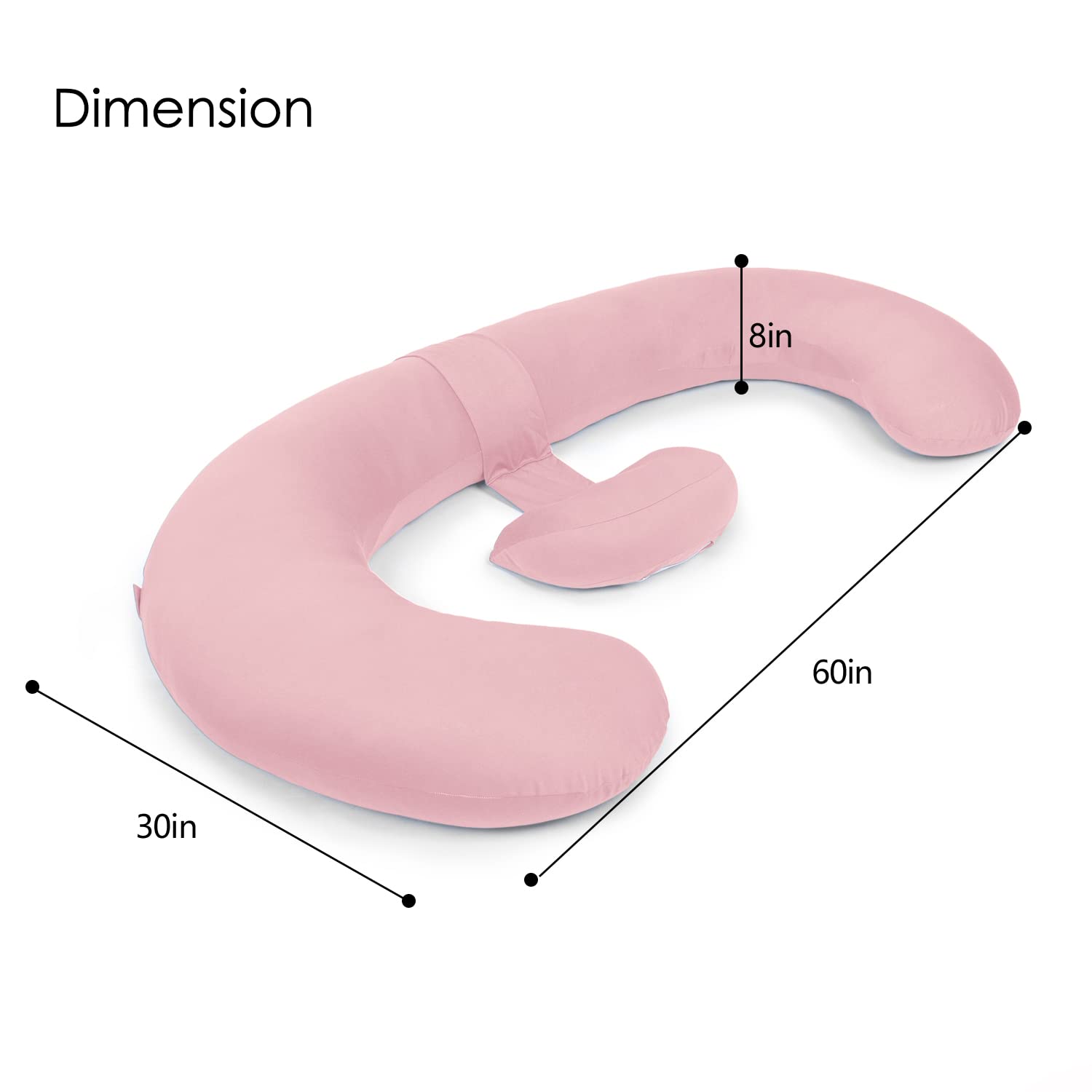 QUEEN ROSE Cooling Pregnancy Pillows, E Shaped Maternity Pillow for Sleeping, with Extra Wedge Pillow for Belly Support, 60 Inch Full Body Pillow, Pink