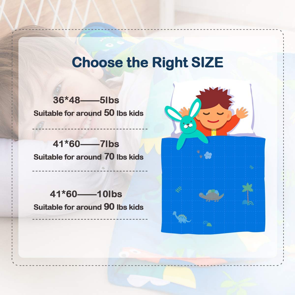 Sivio Weighted Blanket - All-Natural 100% Cotton Weighted Blanket 5 lbs 36 x 48 inches, Washable Breathable Heavy Blanket for Calm Sleeping for Home and School Nap, Blue Dinosaur