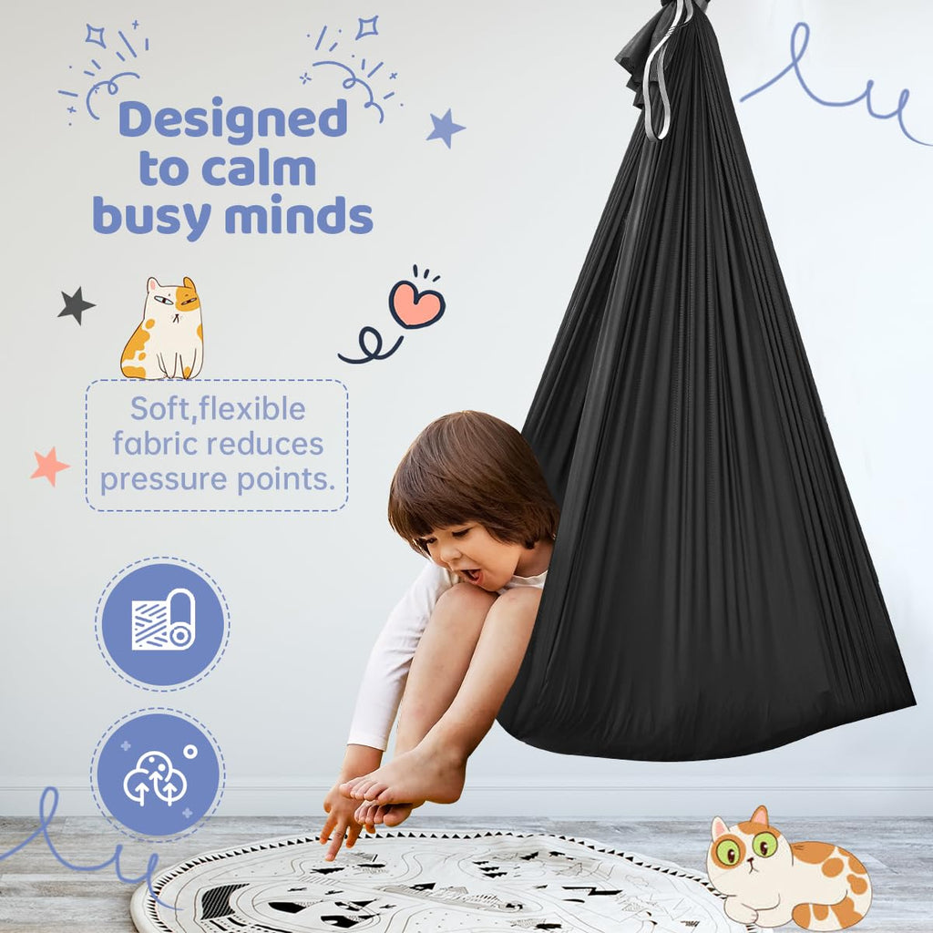 Aokitec Sensory Swing for Kids with Special Needs, Indoor Kids Swing Cuddle Hammock Chair Adjustable Aerial Swing for Children with Autism, ADHD, Asperger, Sensory Integration(Blue)