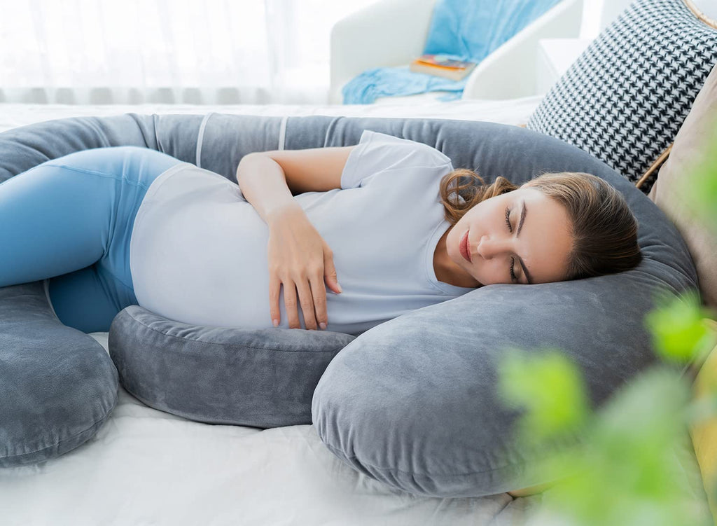 QUEEN ROSE Cooling Pregnancy Pillows, E Shaped Maternity Pillow for Sleeping, with Extra Wedge Pillow for Belly Support, 60 Inch Full Body Pillow, Pink