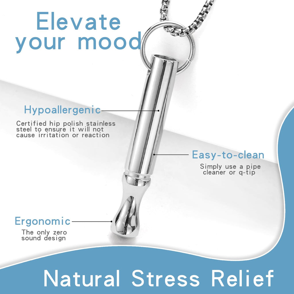 Mindfulness Breathing Necklace Stress Relief Pendant | Stainless Steel, Anxiety Breathe, Stop Smoking Necklace for Women Men