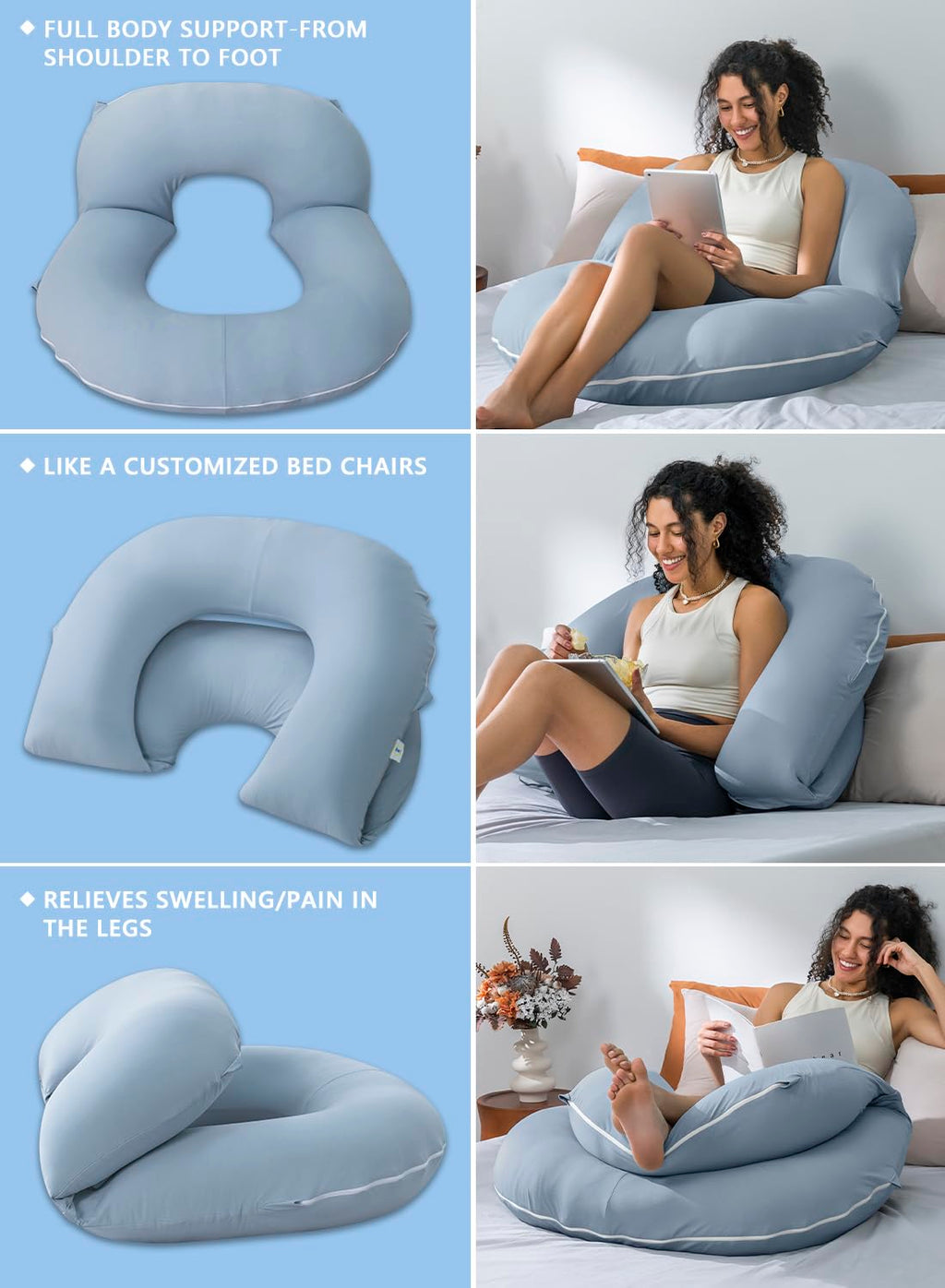 INSEN Reading Pillow, Back Pillow for Sitting in Bed for Reading, Nurse & Relax, Reading Pillow for Adults, Moms & Kids, Sit Up Pillow for Bed (Grey, 45in)