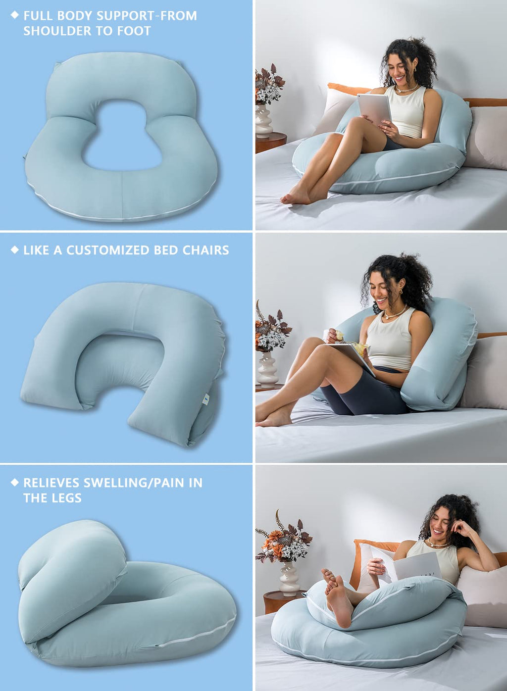 INSEN Reading Pillow, Back Pillow for Sitting in Bed for Reading, Nurse & Relax, Reading Pillow for Adults, Moms & Kids, Sit Up Pillow for Bed (Grey, 45in)