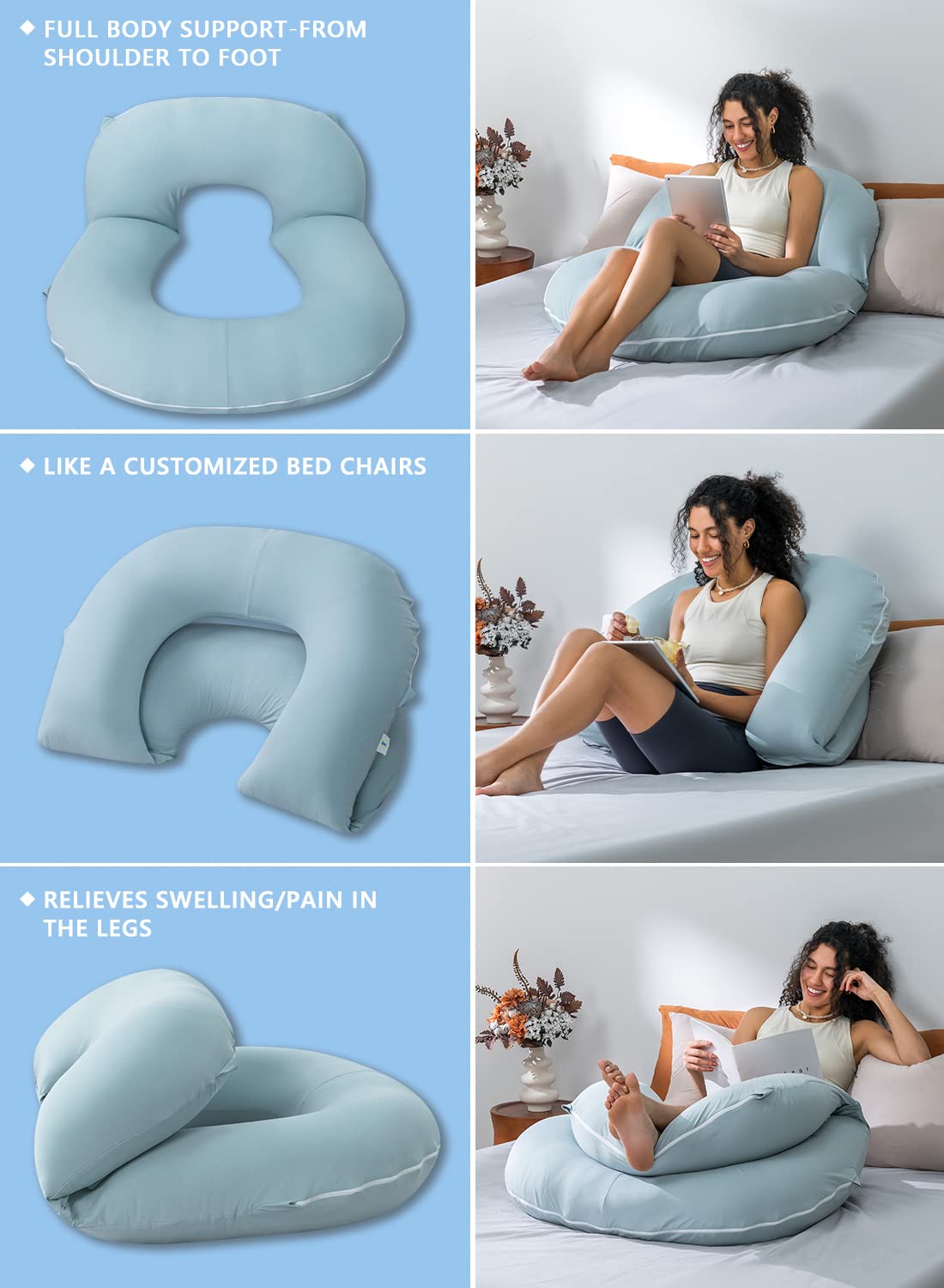 INSEN Reading Pillow, Back Pillow for Sitting in Bed for Reading, Nurse & Relax, Reading Pillow for Adults, Moms & Kids, Sit Up Pillow for Bed (Grey, 45in)