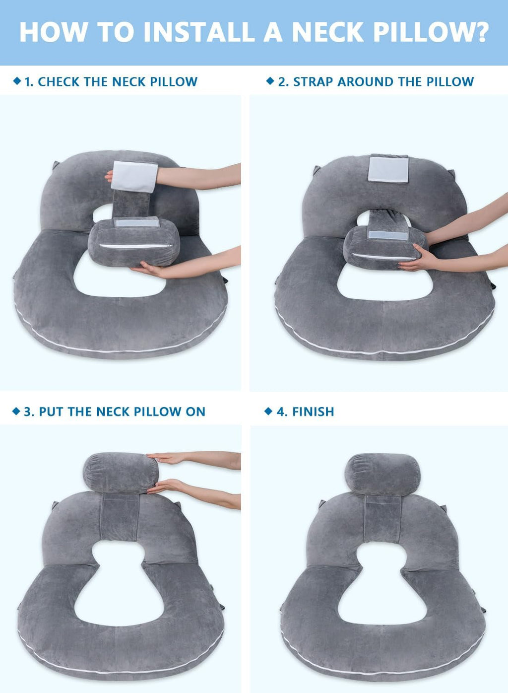 INSEN Reading Pillow, Back Pillow for Sitting in Bed for Reading, Nurse & Relax, Reading Pillow for Adults, Moms & Kids, Sit Up Pillow for Bed (Grey, 45in)