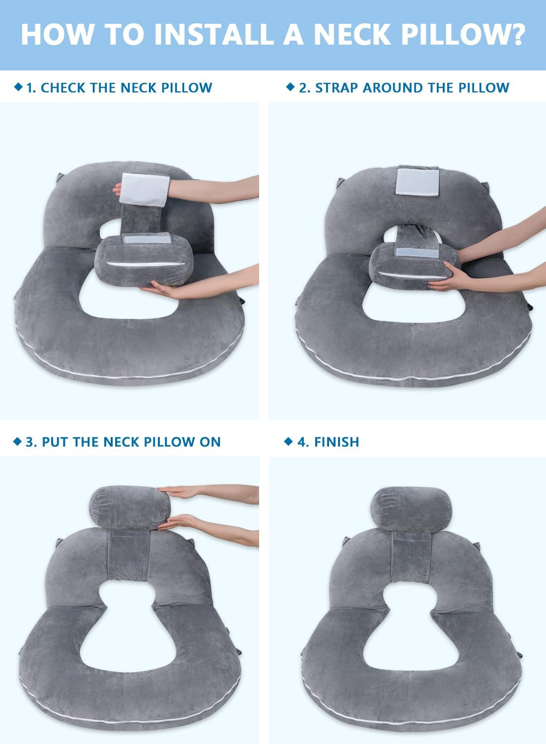 INSEN Reading Pillow, Back Pillow for Sitting in Bed for Reading, Nurse & Relax, Reading Pillow for Adults, Moms & Kids, Sit Up Pillow for Bed (Grey, 45in)