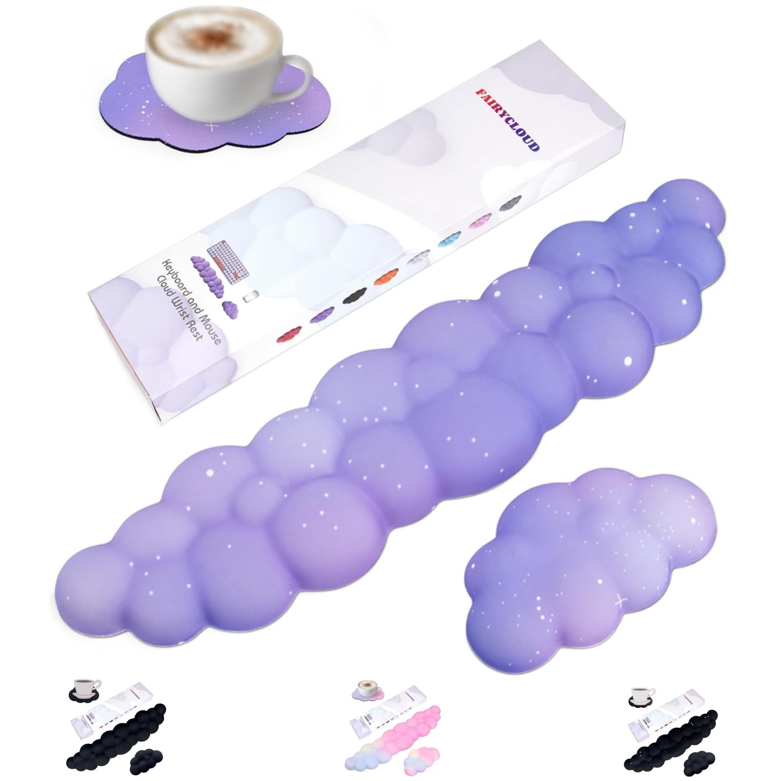 Silky Cloud Wrist Rest Set for Keyboard & Mouse, 16.9", Purple Star | Memory Foam Arm Rest with Ergonomic Support Fits Full Keyboards and Reduces Typing Fatigue for Office, Gaming and Home Use