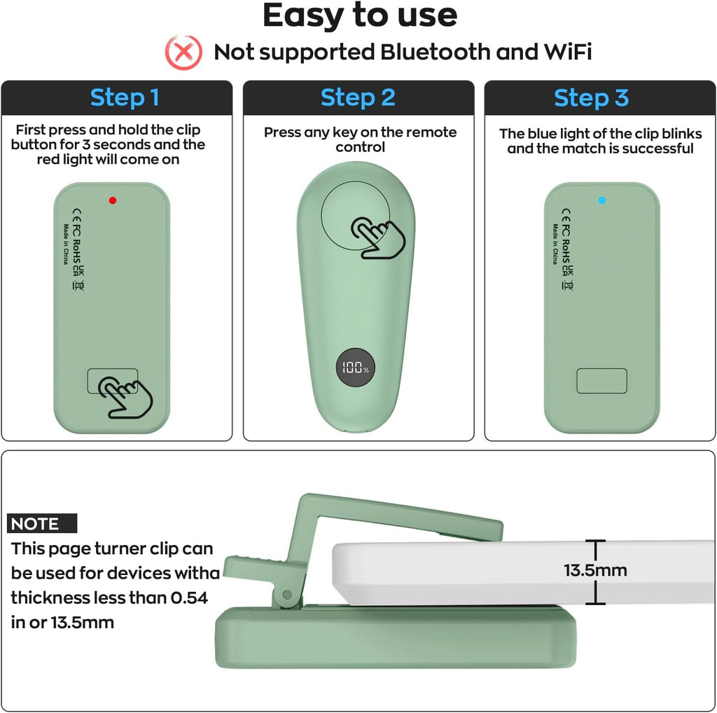 Remote Page Turner for Kindle Paperwhite Scribe Accessories | Page Turner Clicker For iPad Tablets Reading Novels Taking, Phone Camera Video Record Triggers Remote,Green