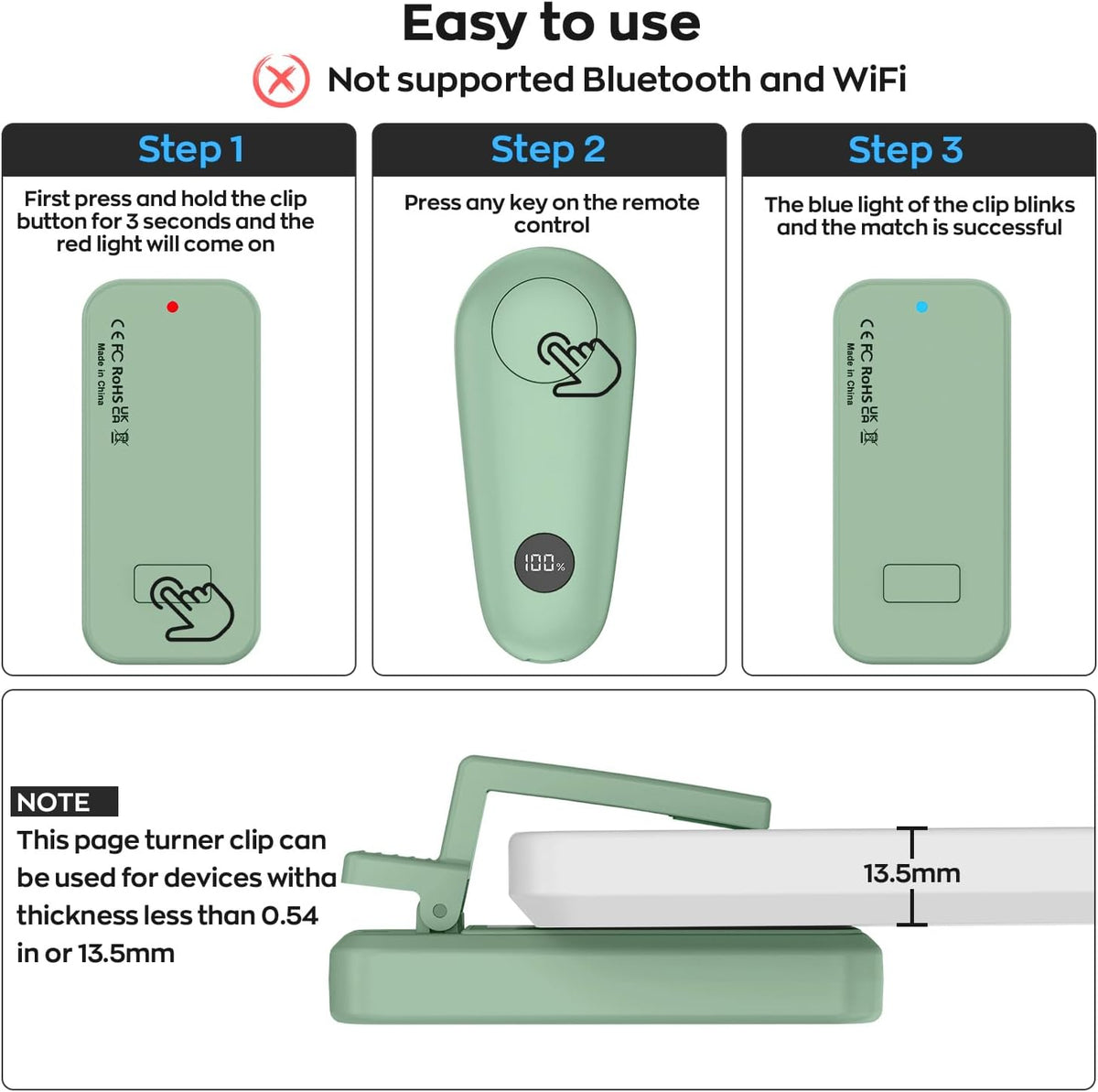Remote Page Turner for Kindle Paperwhite Scribe Accessories | Page Turner Clicker For iPad Tablets Reading Novels Taking, Phone Camera Video Record Triggers Remote,Green
