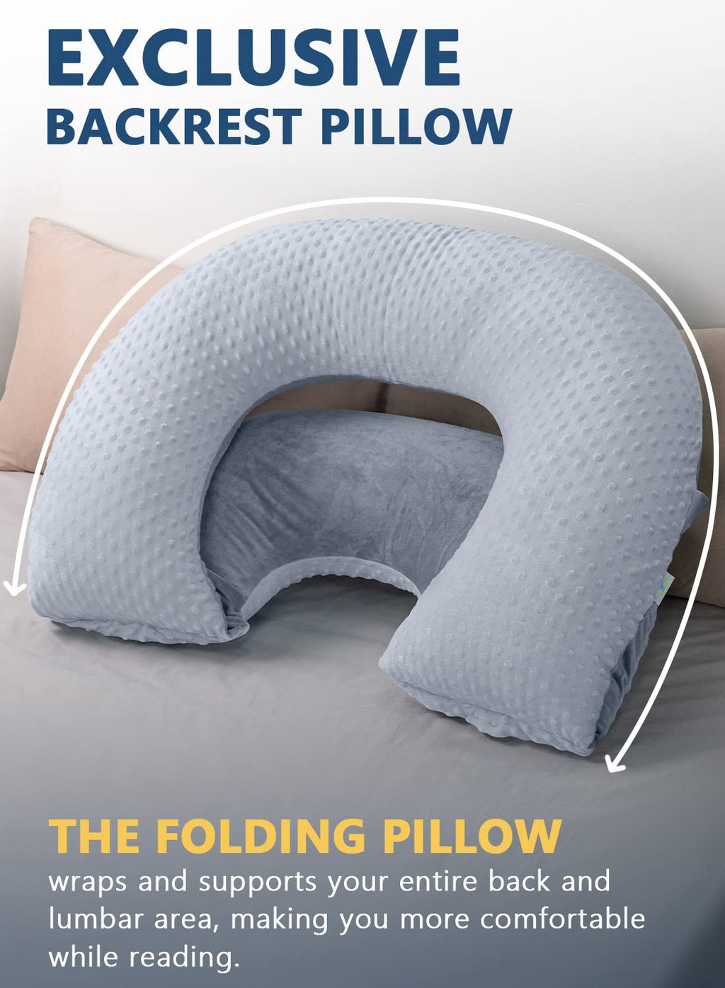 INSEN Reading Pillow, Back Pillow for Sitting in Bed for Reading, Nurse & Relax, Reading Pillow for Adults, Moms & Kids, Sit Up Pillow for Bed (Grey, 45in)