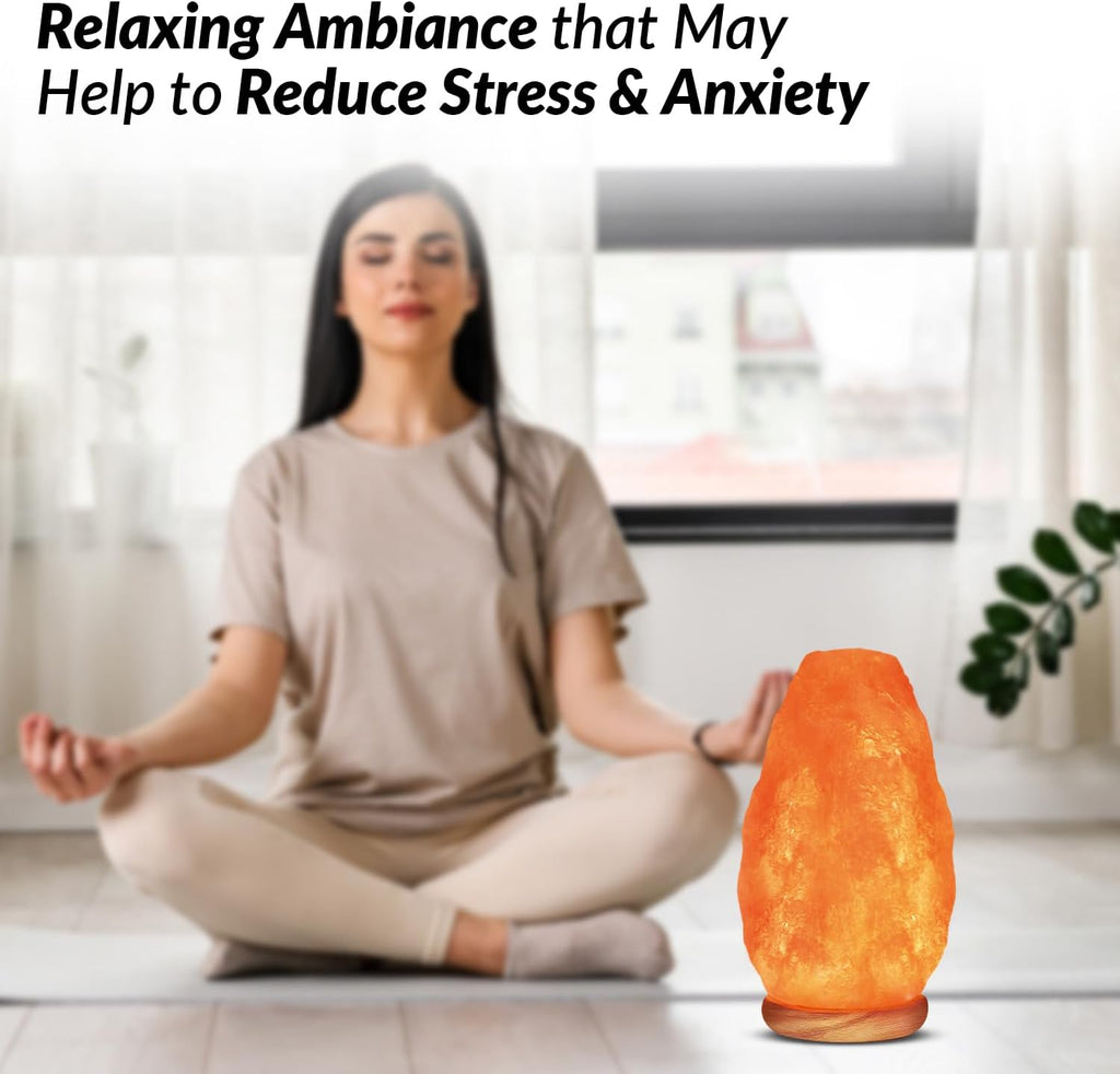 WBM Salt Lamp - USB Himalayan Salt Lamp with Touch Dimmer Control, Natural Pink Crystal, 5-7 lbs, Wooden Base, LED Bulb, Room Decor, Home Decor, Relaxation, Ambiance, Gift