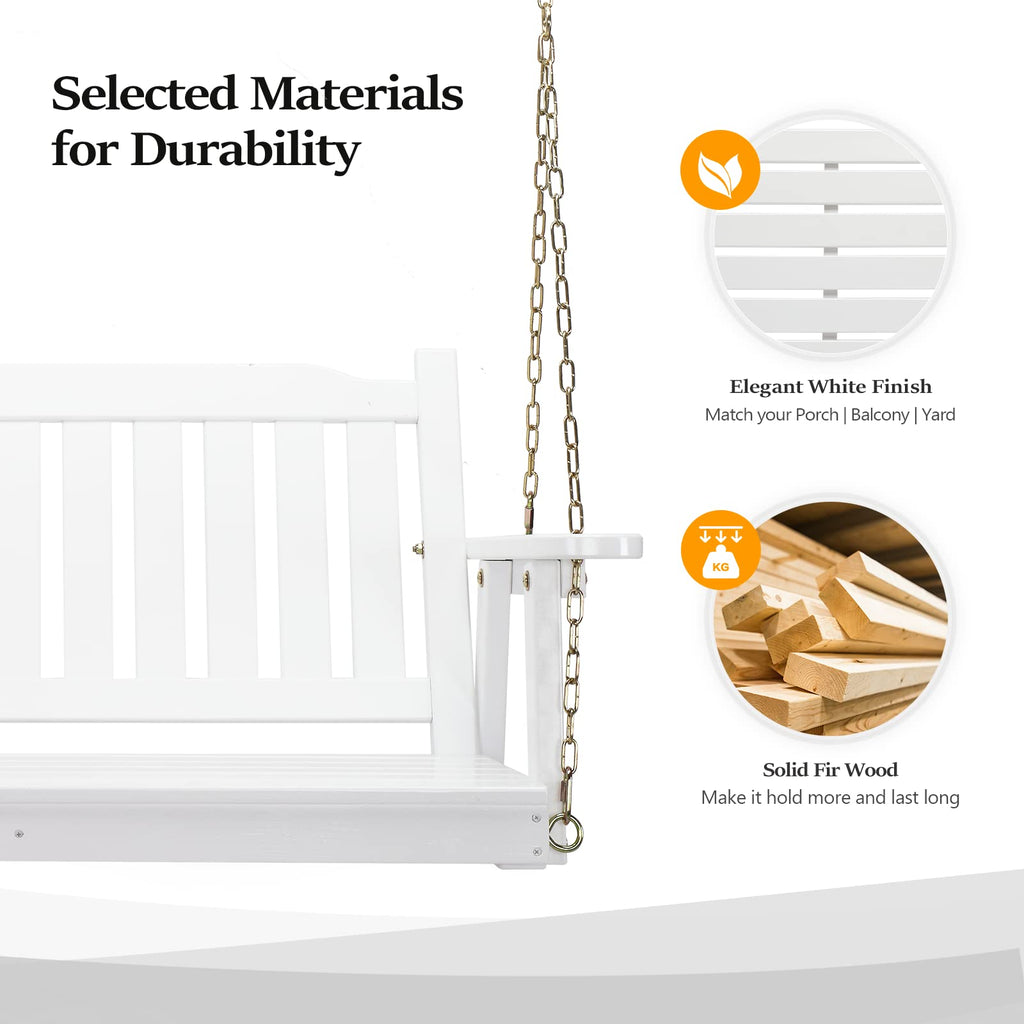 VINGLI Heavy Duty 880 LBS 5 FT Patio Wooden Porch Swing Outdoor with Upgraded Adjustable Chains, Outdoor Hanging Swing Bench for Garden, Yard, Balcony (5 FT, Brown)
