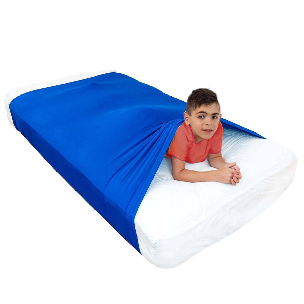 Sensory Bed Sheet for Deep Pressure Therapy – Spandex Bed Sheet – Sensory Compression Blanket for ADHD, Autism – Breathable & Hypoallergenic, Blue, Twin Size