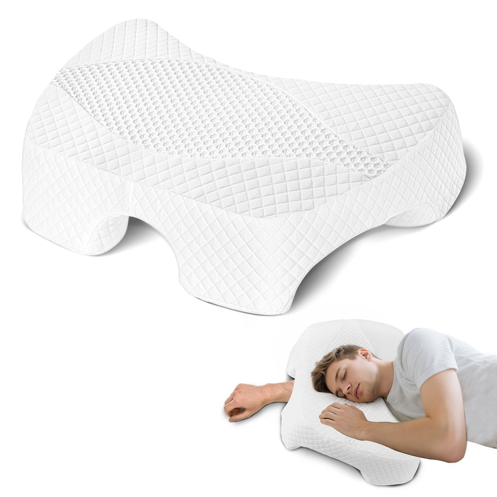Side Sleeper Pillow with Arm Hole, Shoulder Relief System, Arm Pillow for Neck and Shoulder Pain, Premium Memory Foam, Suitable for Side, Back and Stomach Sleepers - Grey, 6in Height