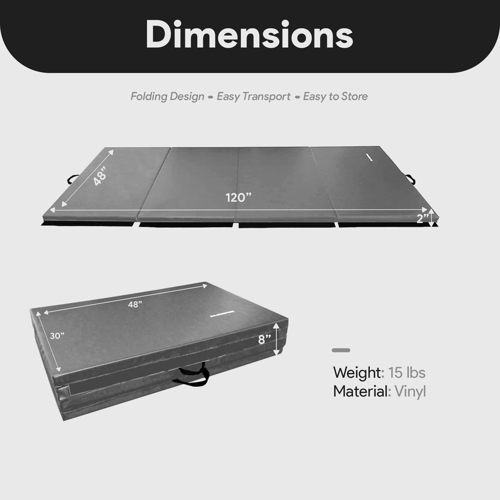 BalanceFrom 10x4 Feet 4-Panel Folding Gymnastics Mat – 2-Inch Thick Pad with Vinyl Surface and Carrying Handles for Tumbling, Yoga, Pilates, Home Workouts, and Martial Arts