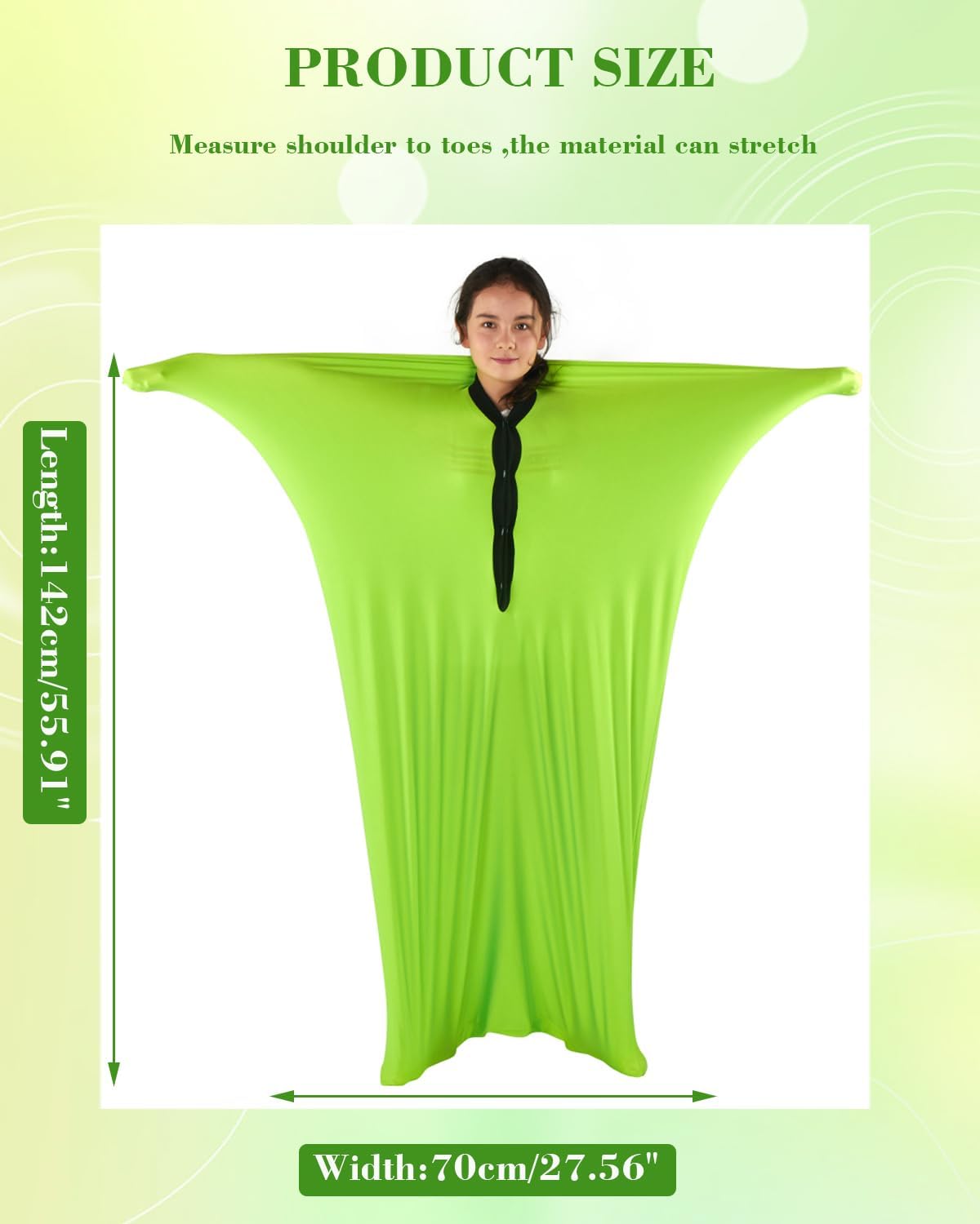 Sensory Sox Body Socks - Full-Body Wrap to Relieve Stress for Individuals with Autism, Anxiety - Deep Pressure Simulation Body Blanket Great for Dynamic Movement (Large 56"x27",Green)