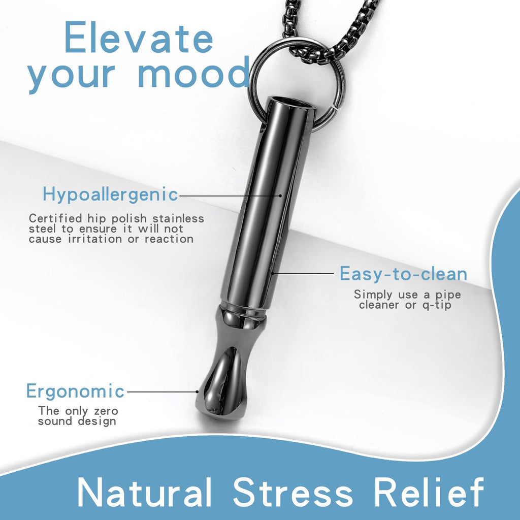 Mindfulness Breathing Necklace Stress Relief Pendant | Stainless Steel, Anxiety Breathe, Stop Smoking Necklace for Women Men