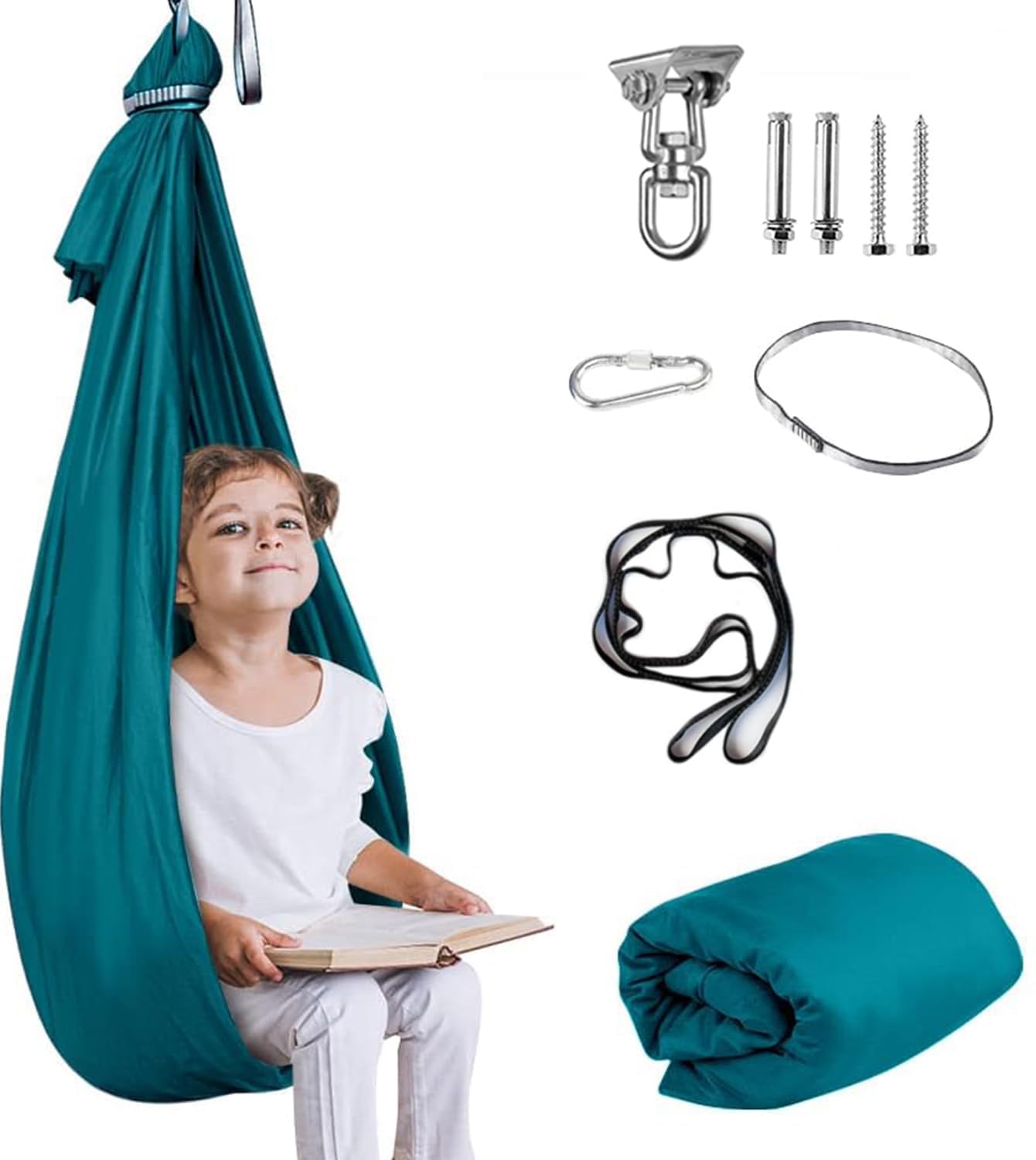 Aokitec Sensory Swing for Kids with Special Needs, Indoor Kids Swing Cuddle Hammock Chair Adjustable Aerial Swing for Children with Autism, ADHD, Asperger, Sensory Integration(Blue)