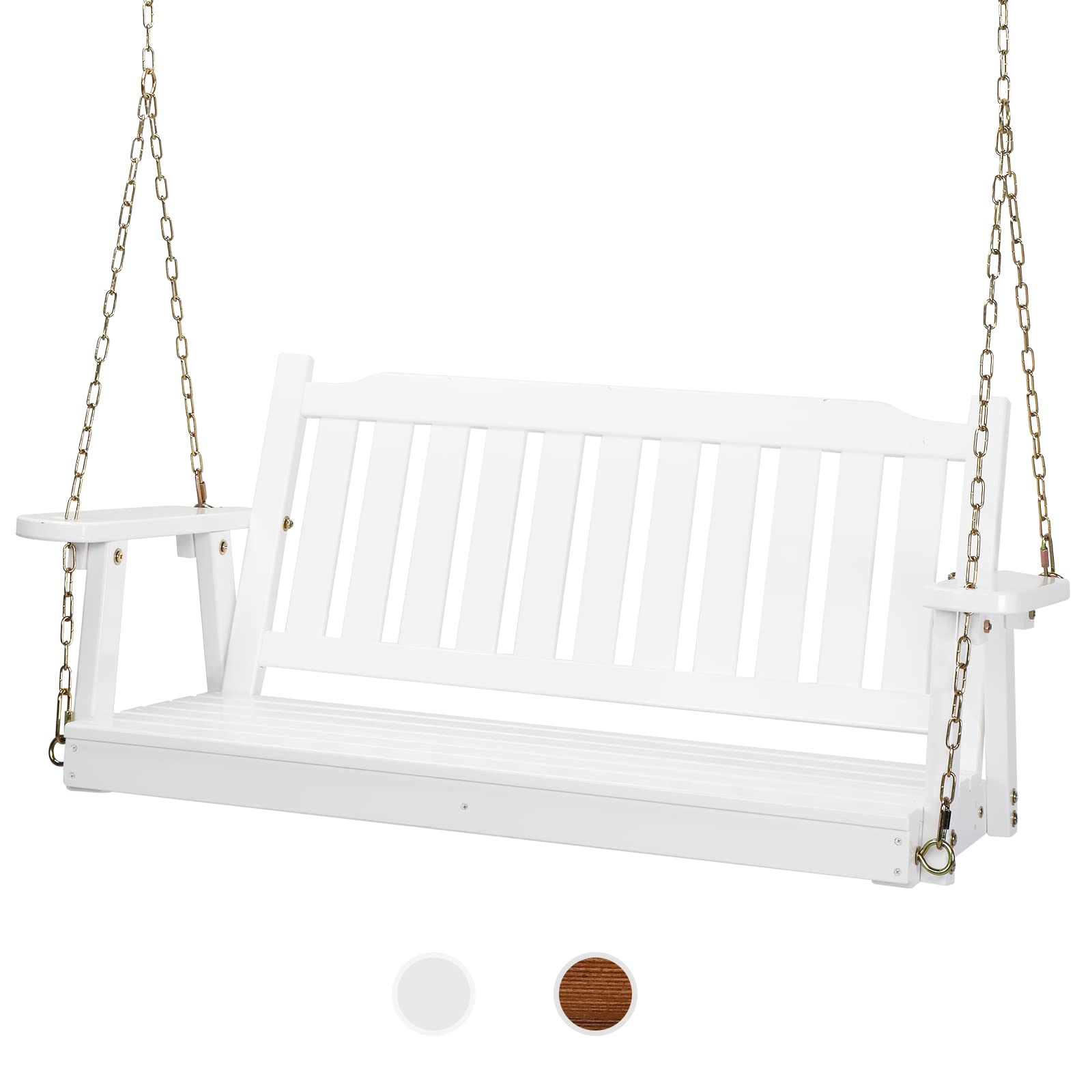 VINGLI Heavy Duty 880 LBS 5 FT Patio Wooden Porch Swing Outdoor with Upgraded Adjustable Chains, Outdoor Hanging Swing Bench for Garden, Yard, Balcony (5 FT, Brown)