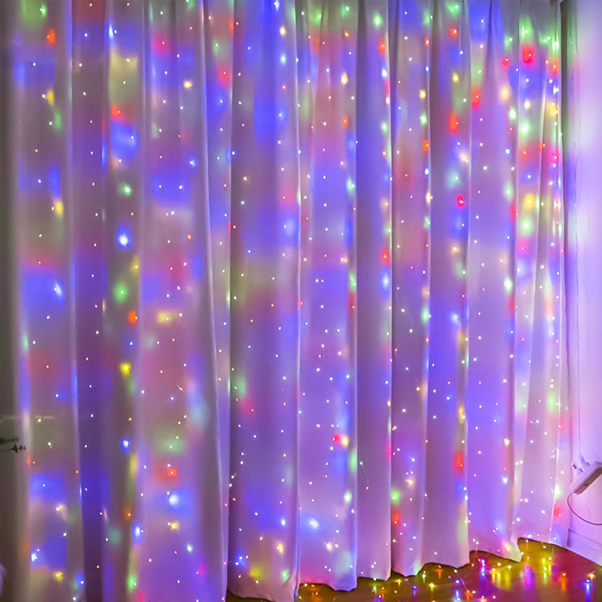 ZSJWL 300 LED Curtain Fairy Lights with Remote, 8 Modes 9.8 × 9.8 Ft Curtain String Light USB Plug in, Twinkle Silver Wire Lights for Bedroom Window Chrismas Wedding Party, Warm White