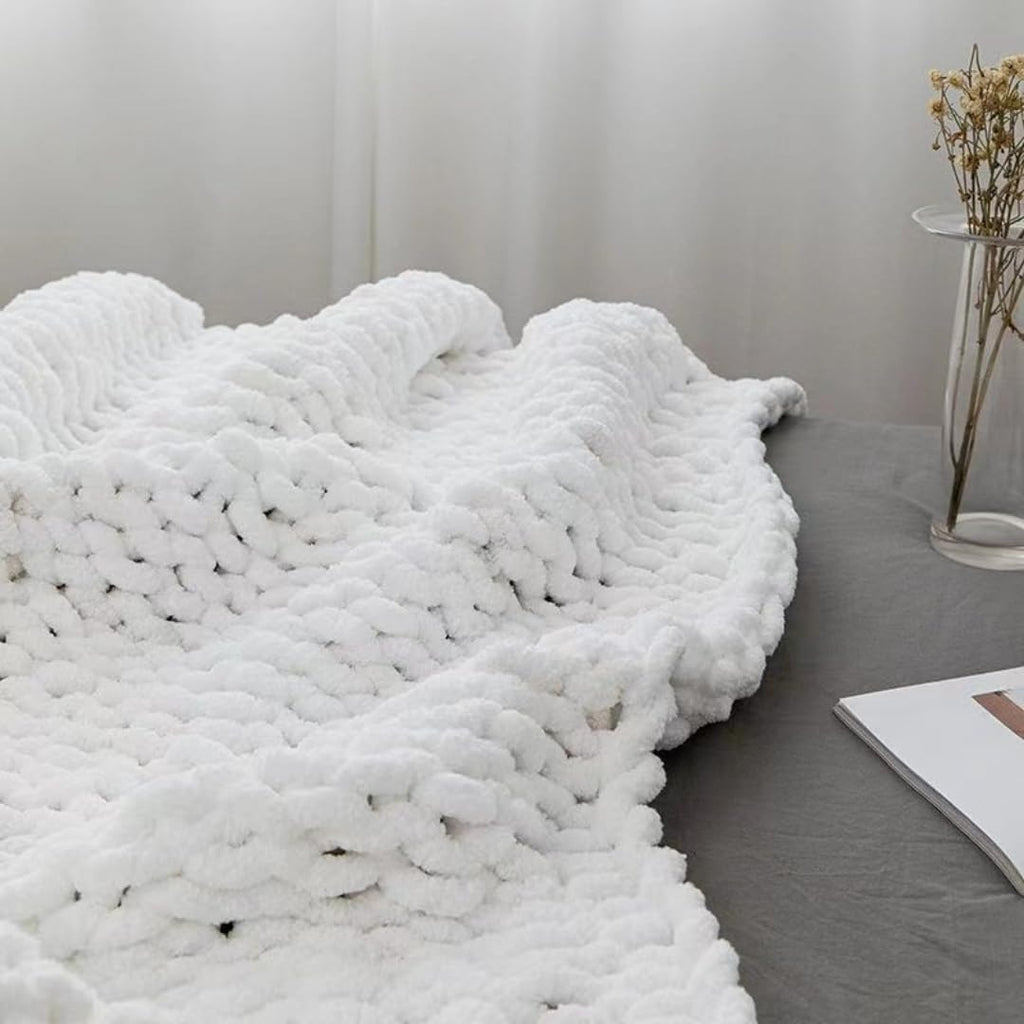 Soft Chunky Knit Throw Blanket for Couch, Cozy Warm Knitted Blankets | Hand Knit with Jumbo Chenille, Lightweight Warm Fluffy Decor for Women, Mom, Her & Girls, Sofa, Chair, Bed, 40"×40" (Gray)