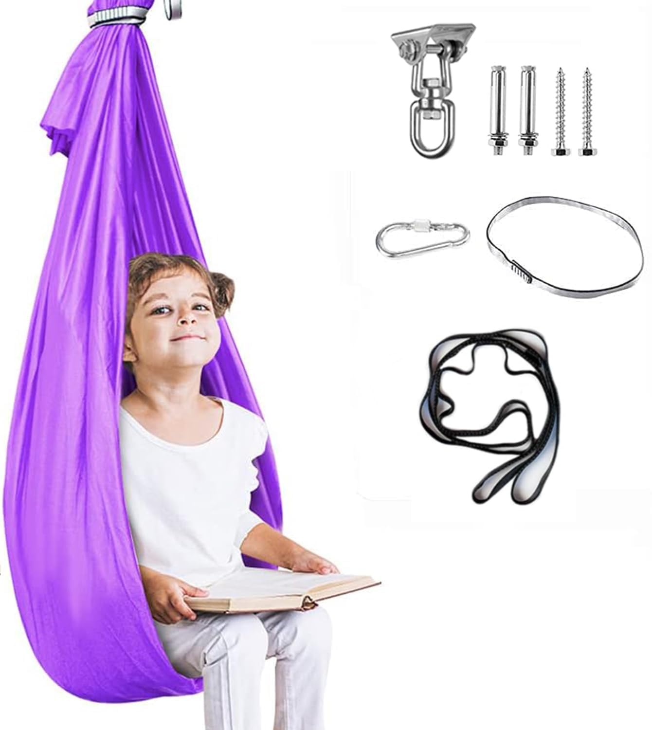 Aokitec Sensory Swing for Kids with Special Needs, Indoor Kids Swing Cuddle Hammock Chair Adjustable Aerial Swing for Children with Autism, ADHD, Asperger, Sensory Integration(Blue)