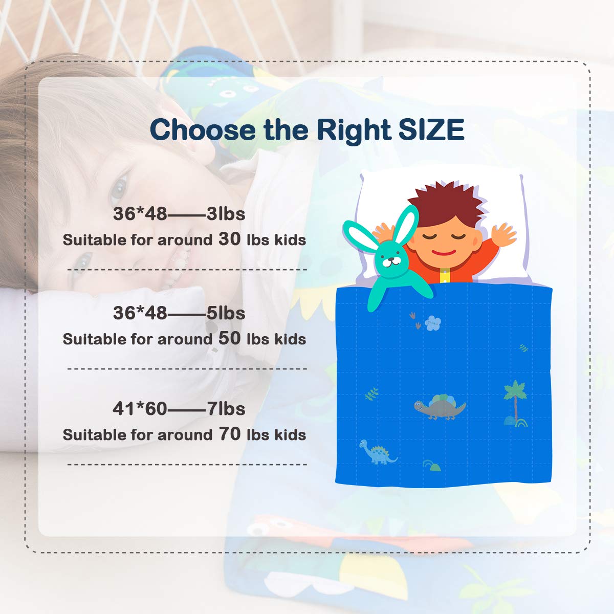 Sivio Weighted Blanket - All-Natural 100% Cotton Weighted Blanket 5 lbs 36 x 48 inches, Washable Breathable Heavy Blanket for Calm Sleeping for Home and School Nap, Blue Dinosaur