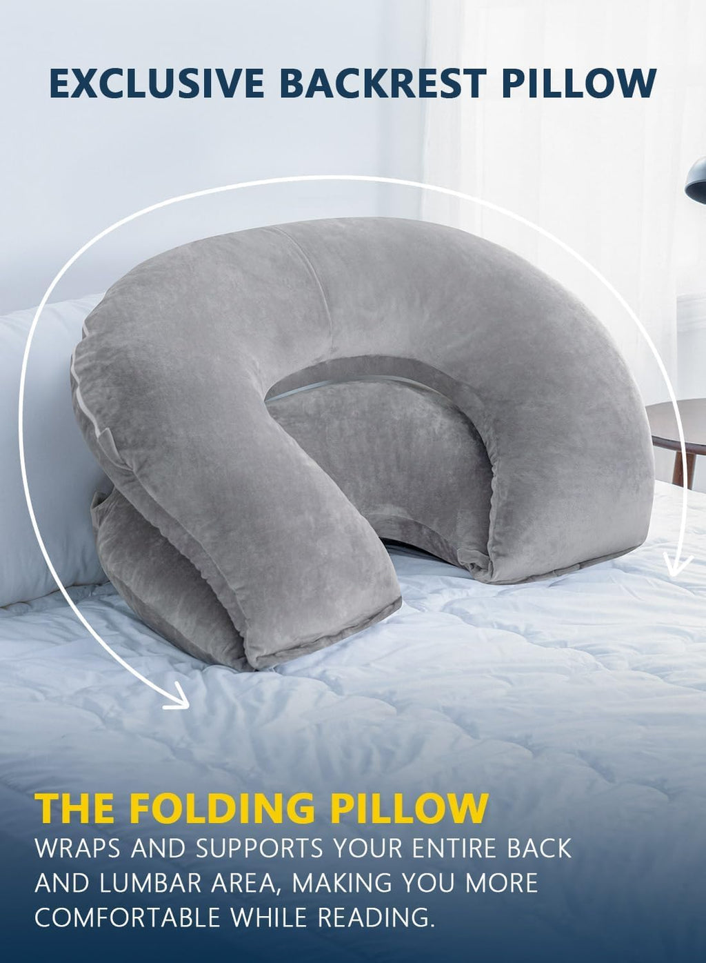INSEN Reading Pillow, Back Pillow for Sitting in Bed for Reading, Nurse & Relax, Reading Pillow for Adults, Moms & Kids, Sit Up Pillow for Bed (Grey, 45in)
