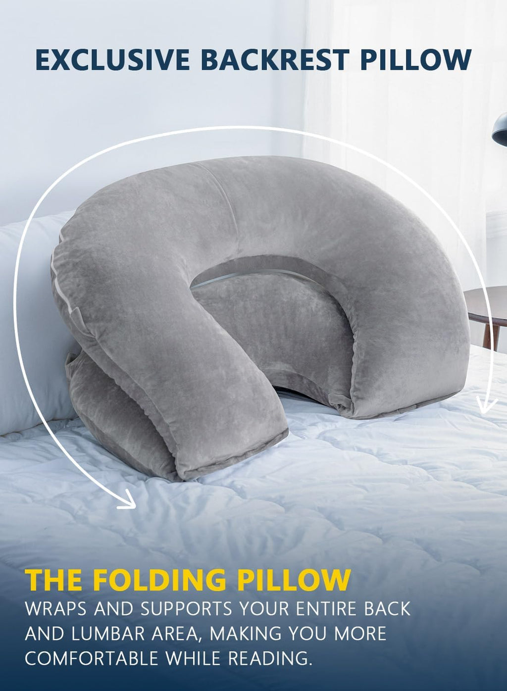 INSEN Reading Pillow, Back Pillow for Sitting in Bed for Reading, Nurse & Relax, Reading Pillow for Adults, Moms & Kids, Sit Up Pillow for Bed (Grey, 45in)