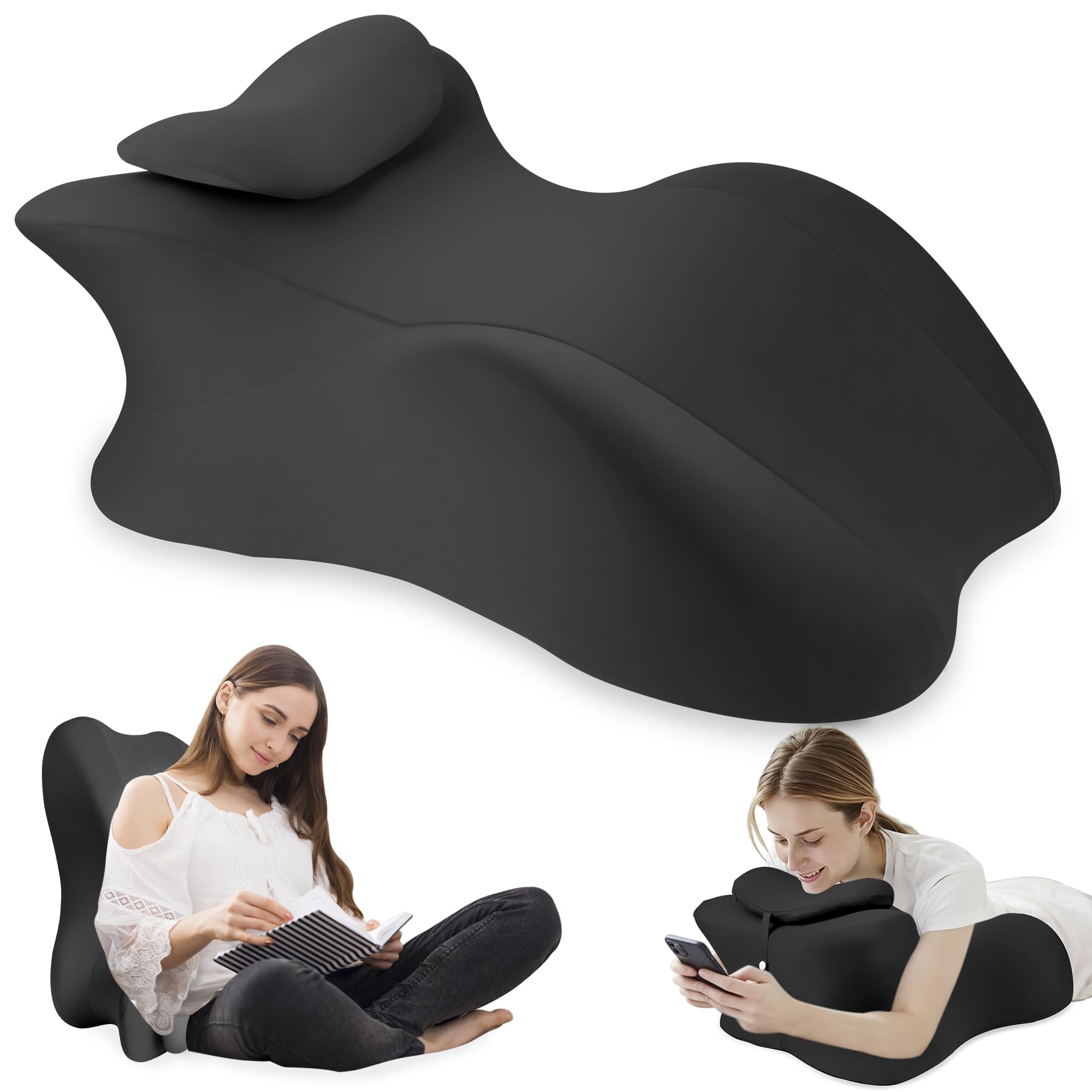 MYFAMIREA Memory Foam Ergonomic Wedge Pillow for Adults - Prone Pillow for Bed Sleeping, Reading, Memory Foam Ergonomic Cushion for Back Support, Sitting Up and Back Pain, with Removable Cover (Black)