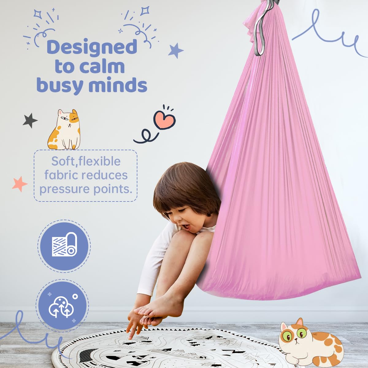 Aokitec Sensory Swing for Kids with Special Needs, Indoor Kids Swing Cuddle Hammock Chair Adjustable Aerial Swing for Children with Autism, ADHD, Asperger, Sensory Integration(Blue)