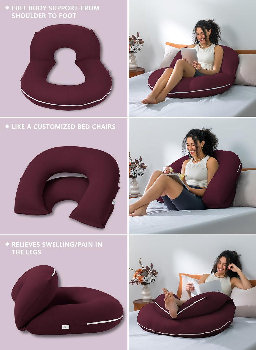 INSEN Reading Pillow, Back Pillow for Sitting in Bed for Reading, Nurse & Relax, Reading Pillow for Adults, Moms & Kids, Sit Up Pillow for Bed (Grey, 45in)