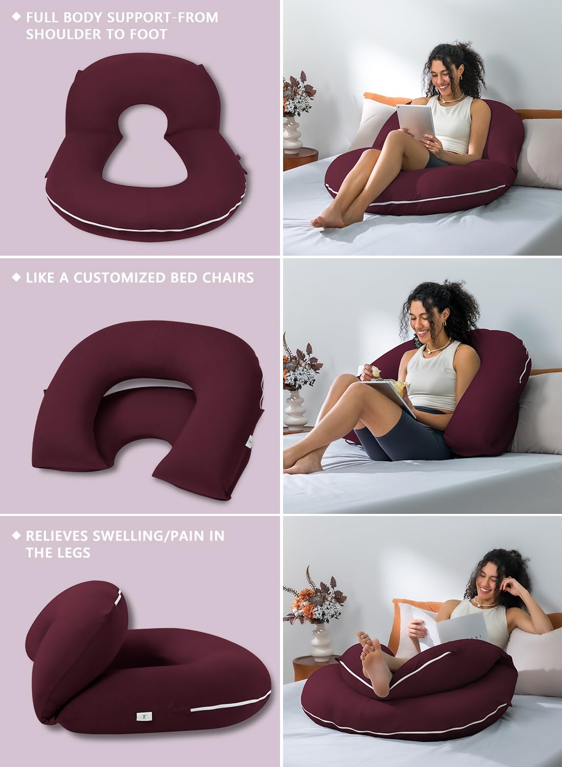 INSEN Reading Pillow, Back Pillow for Sitting in Bed for Reading, Nurse & Relax, Reading Pillow for Adults, Moms & Kids, Sit Up Pillow for Bed (Grey, 45in)