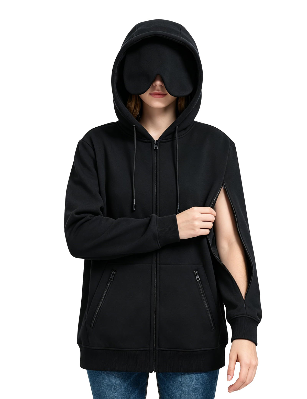 Dialysis Hoodie with Built-In Eye Mask Two Way Arm Zippers for Port Access Dialysis Sweatshirts