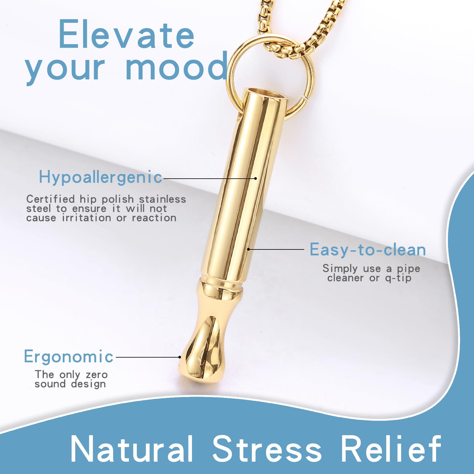 Mindfulness Breathing Necklace Stress Relief Pendant | Stainless Steel, Anxiety Breathe, Stop Smoking Necklace for Women Men