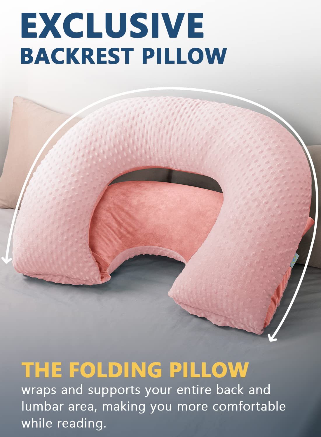 INSEN Reading Pillow, Back Pillow for Sitting in Bed for Reading, Nurse & Relax, Reading Pillow for Adults, Moms & Kids, Sit Up Pillow for Bed (Grey, 45in)