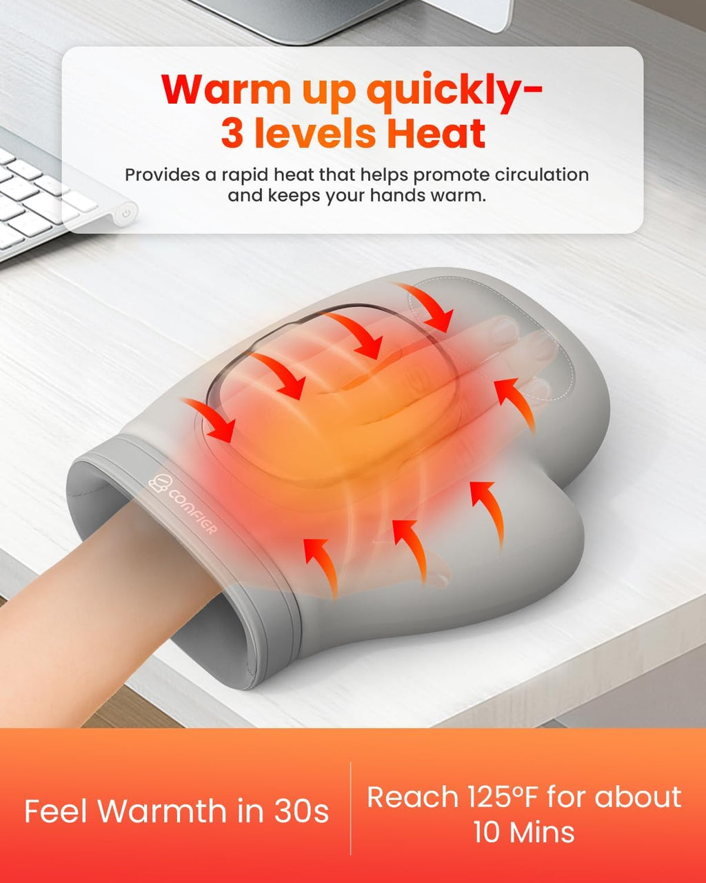 COMFIER Hand Massager with Heat and Compression for Arthritis Carpal Tunnel | Large Hand Chamber Fits Left or Right Hand, with 5 Compression Levels, 3 Modes, and 3 Heat Levels, Gift for Women Men