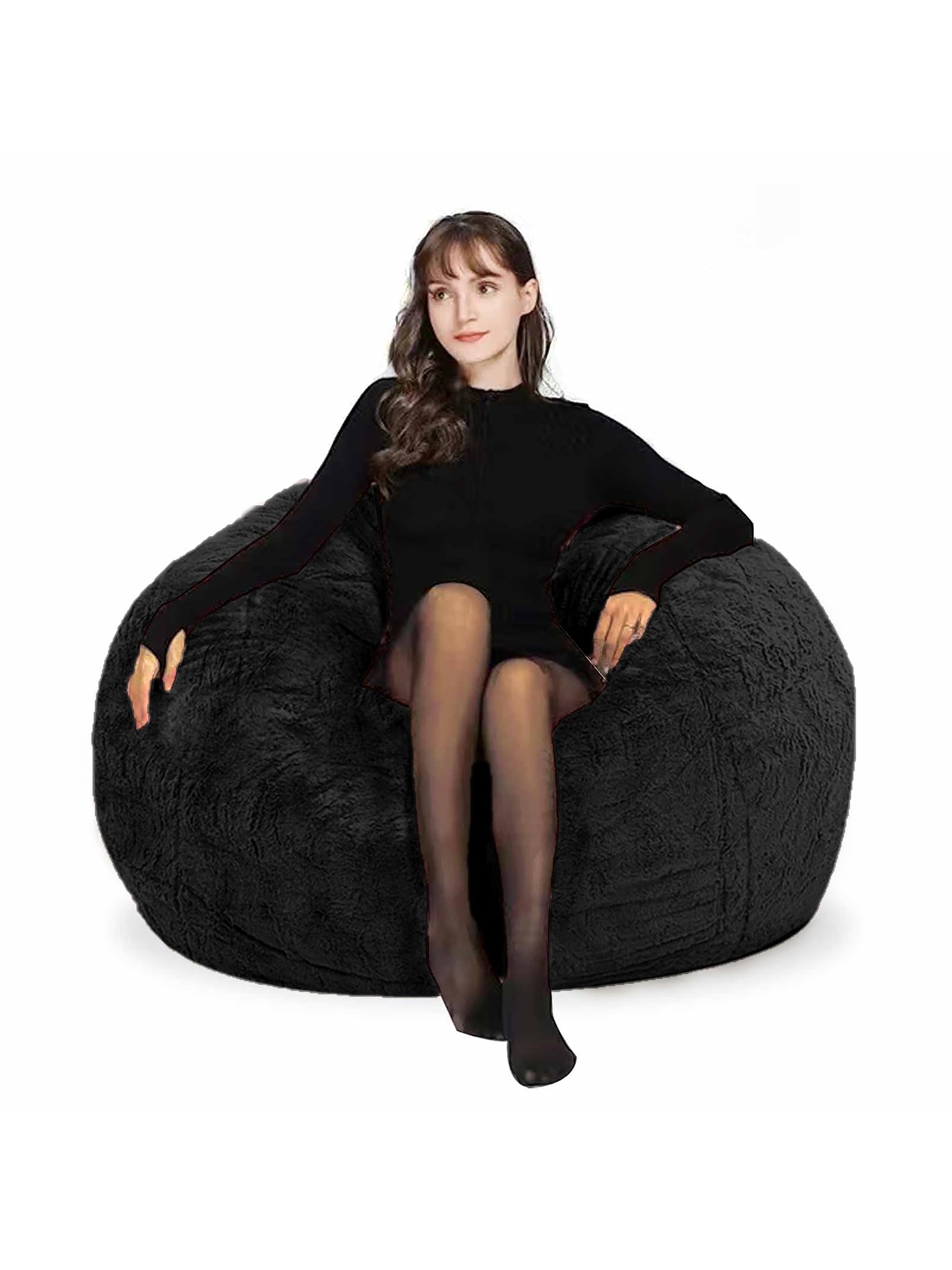 HDMLDP Bean Bag Chair for Adults Kids Without Filling Comfy Fluffy Giant Round Beanbag Lazy Sofa Cover for Reading Chair Floor Chair, 6FT, Grey