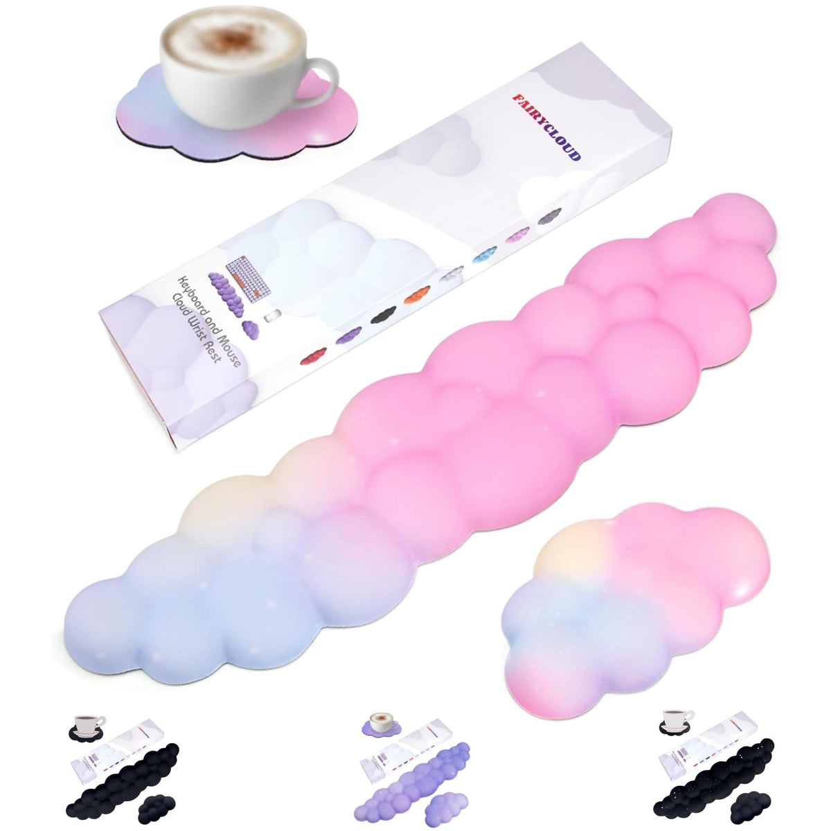 Silky Cloud Wrist Rest Set for Keyboard & Mouse, 16.9", Purple Star | Memory Foam Arm Rest with Ergonomic Support Fits Full Keyboards and Reduces Typing Fatigue for Office, Gaming and Home Use
