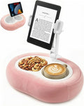 Miledi Tablet Pillow Stand for Bed with 360° Rotating Holder, Pink | Compatible with Kindle, iPad, Phone and Tablet 5" to 12.9", Soft Plush Fabric, with 2 Snack Bowls, for Reading and Relaxing