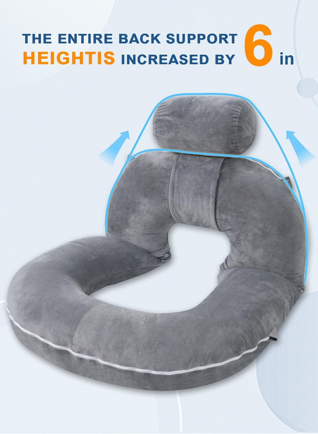 INSEN Reading Pillow, Back Pillow for Sitting in Bed for Reading, Nurse & Relax, Reading Pillow for Adults, Moms & Kids, Sit Up Pillow for Bed (Grey, 45in)