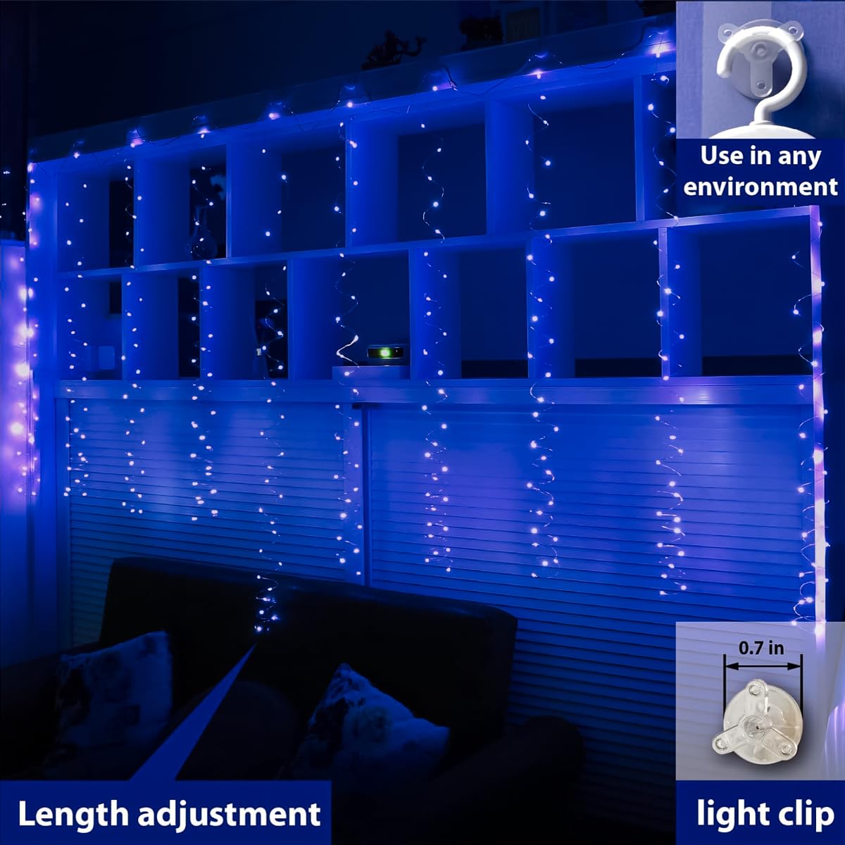 ZSJWL 300 LED Curtain Fairy Lights with Remote, 8 Modes 9.8 × 9.8 Ft Curtain String Light USB Plug in, Twinkle Silver Wire Lights for Bedroom Window Chrismas Wedding Party, Warm White