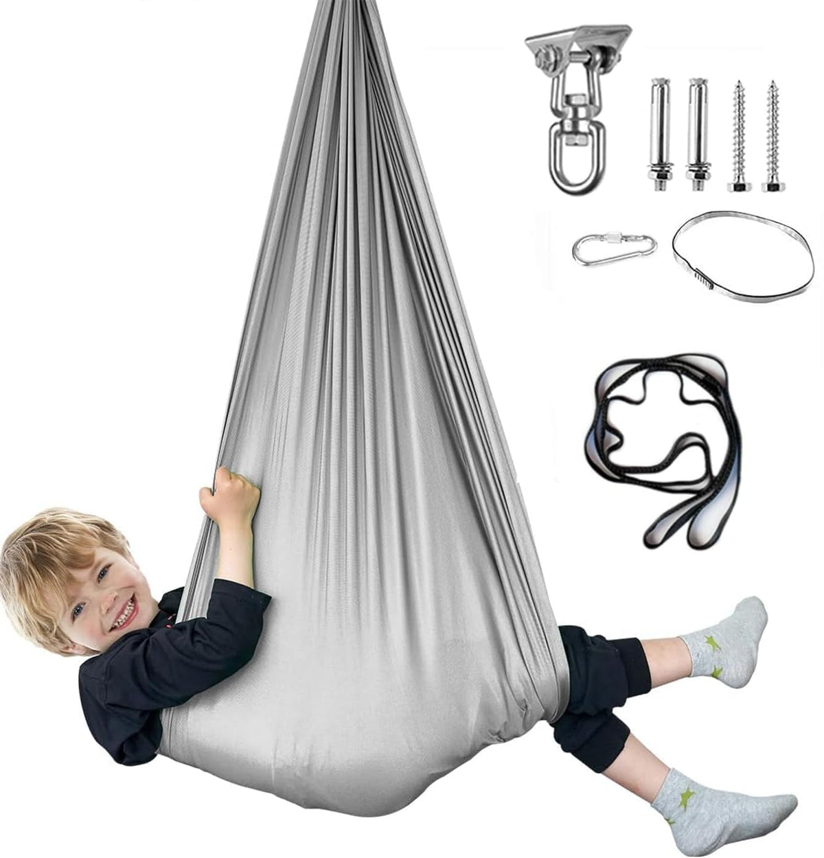 Aokitec Sensory Swing for Kids with Special Needs, Indoor Kids Swing Cuddle Hammock Chair Adjustable Aerial Swing for Children with Autism, ADHD, Asperger, Sensory Integration(Blue)