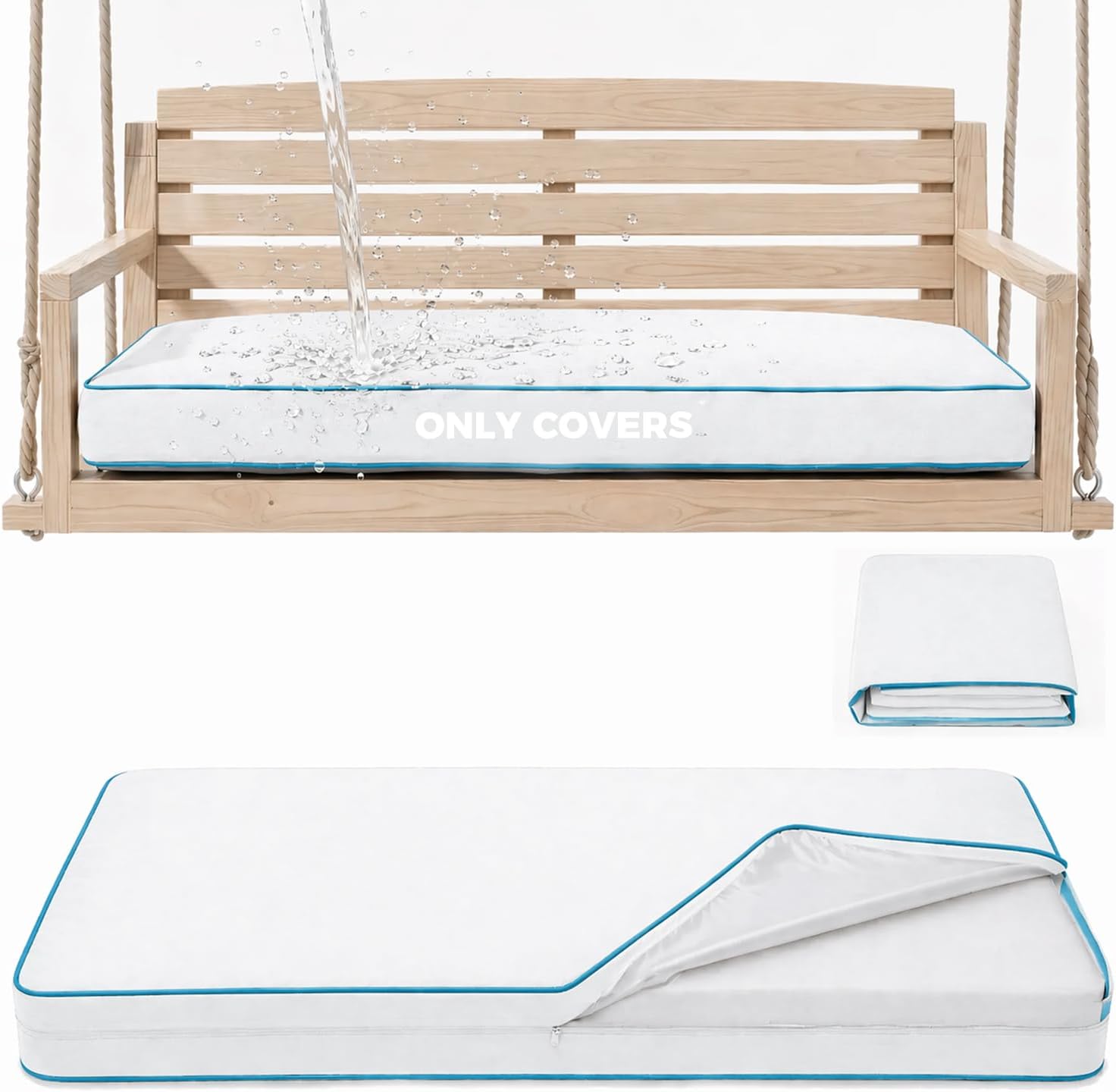 Twin Size Outdoor Daybed Swing Cushion Cover,Patio Porch Twin Mattress Bolster Pillow Fitted Sheet Cover Waterproof for Outdoor Hanging Porch Swing Bed (6, Dark Gray-White Piping)