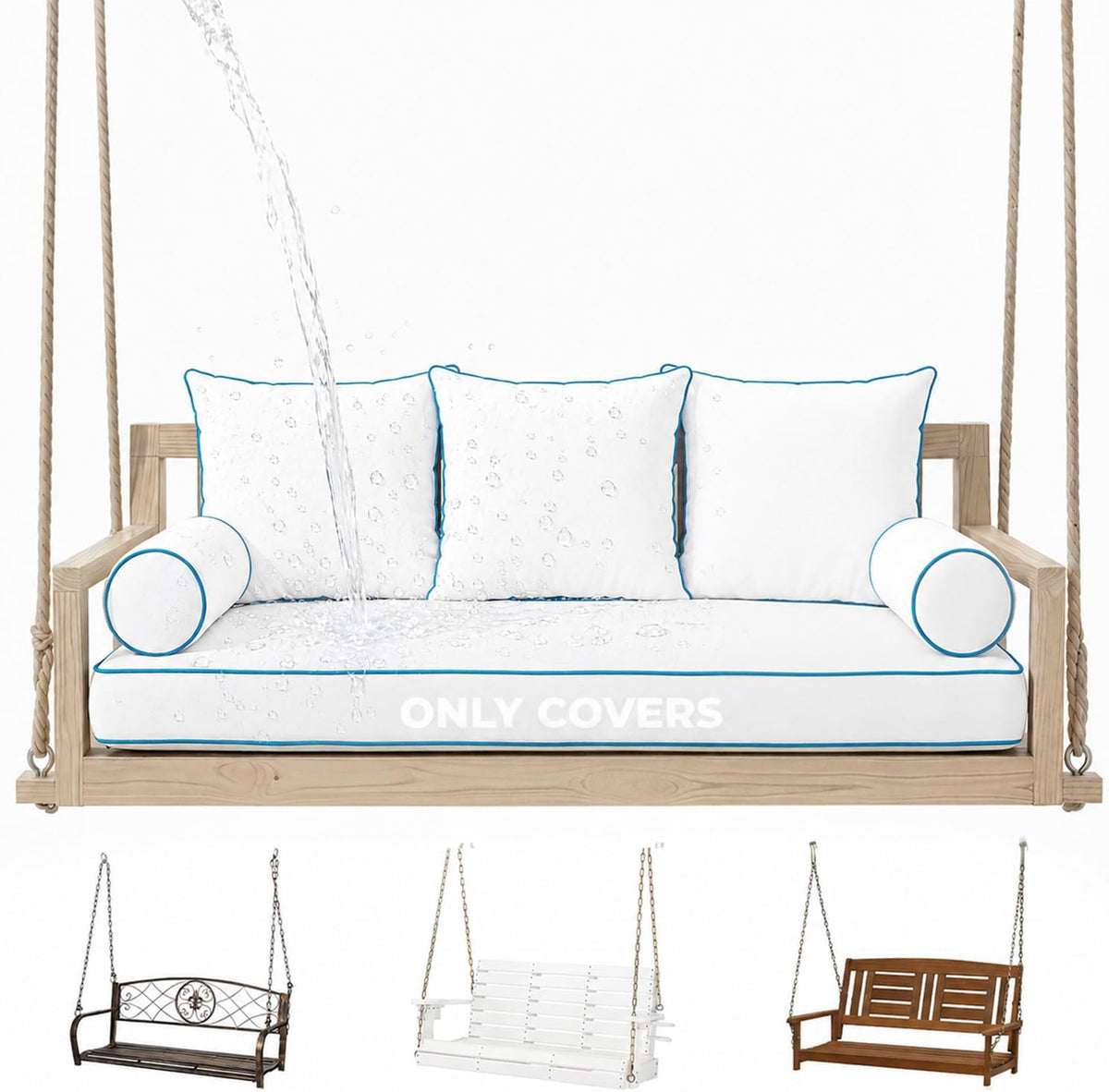 Twin Size Outdoor Daybed Swing Cushion Cover,Patio Porch Twin Mattress Bolster Pillow Fitted Sheet Cover Waterproof for Outdoor Hanging Porch Swing Bed (6, Dark Gray-White Piping)