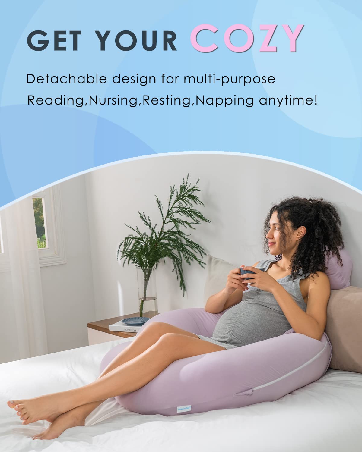 QUEEN ROSE Cooling Pregnancy Pillows, E Shaped Maternity Pillow for Sleeping, with Extra Wedge Pillow for Belly Support, 60 Inch Full Body Pillow, Pink