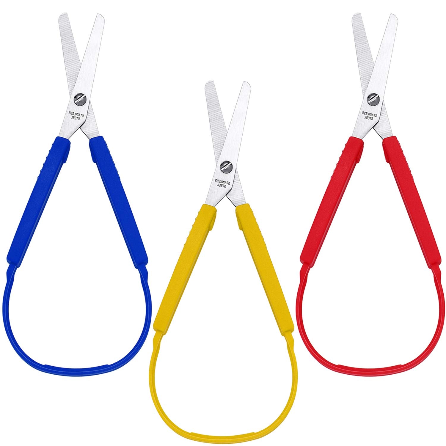 6 Pcs Loop Scissors for Teens and Adults 8" Adaptive Design Scissor Colorful Handle Self-opening Safety Scissors Looped Adaptive Cutting Support Special Needs for Children and Adults Daily DIY Craft