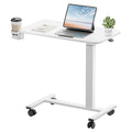 GTPLAYER Small Standing Desk with Wheels, Pneumatic Mobile Rolling Laptop Desk, Adjustable Height Overbed Bedside Table Computer Workstation for Home Office (28" W x 16" D, White)